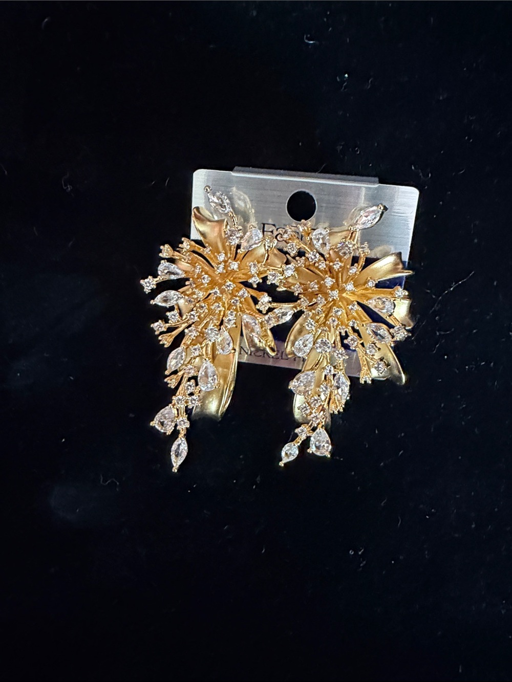 Gold Crystal Floral Drop Earrings - Women Jewelry